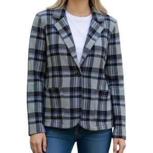 Tahari Women’s Jacket Charcoal and Light Gray Checkered Plaid Blazer Size Large